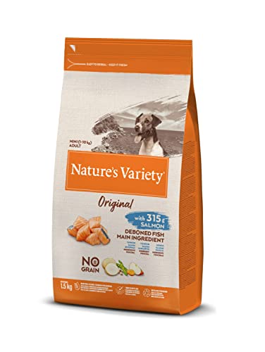 Nature's Variety Original No Grain, Pienso para Perros Adultos Pequeños, Sin cereales, con Salmón sin espinas, 1,5kg