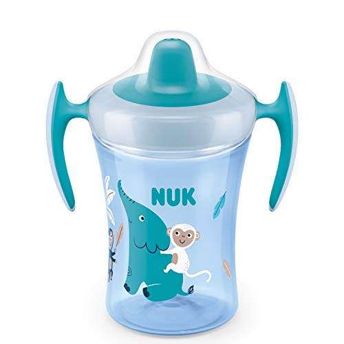 NUK Trainer Cup vaso antiderrame bebe | Boquilla blanda a prueba de fugas | +6 meses | Sin BPA | 230 ml | Elefante (azul) | 1 unidad