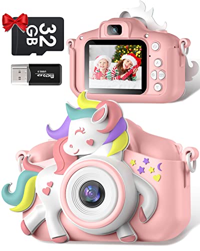 Gofunly Camara Fotos Infantil, 1080P HD Selfie Video Camara de Fotos para Niños, Cámara Fotos Niños Pantalla de 2,0' para Niños con una Tarjeta SD de 32GB, Niños y Niñas de Años Regalos de Cumpleaño