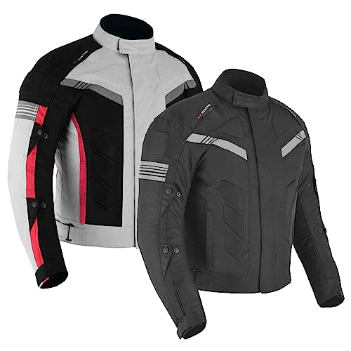 Chaqueta de motocicleta impermeable CE Armadura textil Cordura con protectores, chaqueta de equitación para motociclistas y motociclistas para hombre (negro, M)