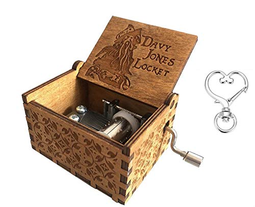 Cuzit Wooden Hand Crank Pirates of the Caribbean Music Box Davy Jones Locket theme Wooden Music Box