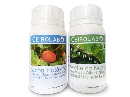 Ceibolab, Jabón Potásico y Aceite de Neem para Plantas (2X250 ML). Insecticida orgánico, Biodegradable y ecológico.