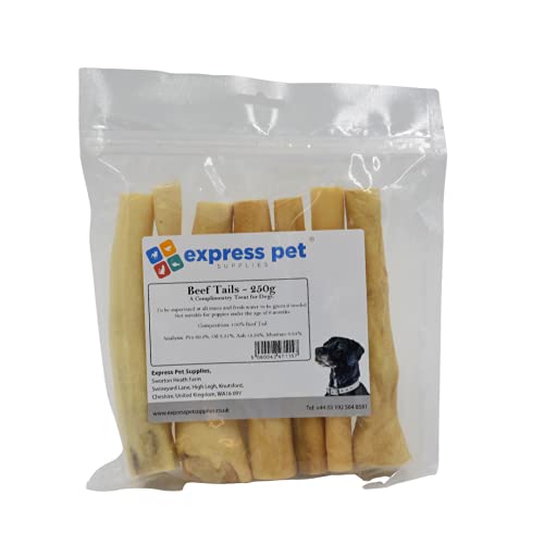 Express Pet Supplies 250 g (5-8 colas) 6 pulgadas Beef Bull Cow Colas de vaca, hipoalergénico para perros masticar bajo olor como pizza.