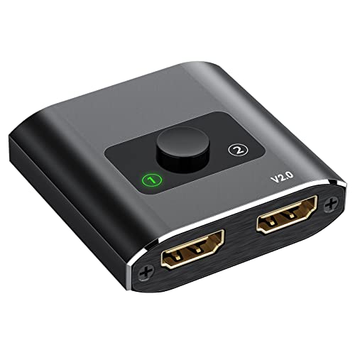 HDMI Switch, aluminio 4K divisor HDMI bidireccional 2 entrada a 1 salida conmutador HDMI 1 EN 2 OUT soporta 3D 1080P para TV/Blu-ray/Firestick/Xbox/PS4/PS4