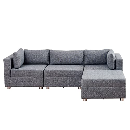 Shiito | Sofá de 3 Plazas con Chaise Longue Modular | Cojines y Tapicería Máximo Relax y Confort | Modelo Lego - Gris | 95 x 87 x 67 cm