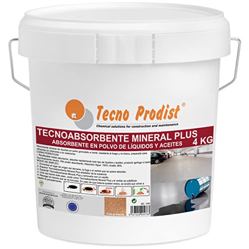 TECNO ABSORBENTE MINERAL PLUS de TECNO PRODIST - 4 kg - Control de derrames, absorción superior a la Sepiolita, Absorbente de aceite, agua, hidrocarburos, disolventes, interior y exterior, ignífugo