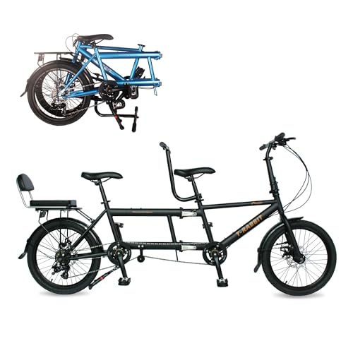 LAYIQDC Bicicleta tándem, bicicleta plegable para tres personas, bicicleta familiar adecuada para dos adultos y un niño, material de acero de alto carbono, resistente al óxido y duradera (negro)