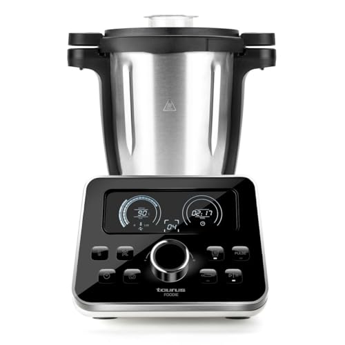 Taurus Foodie-Robot de Cocina multifunción Recetas Incluido, 31 Funciones, Báscula integrada, Libre de BPA, 1500 W, 3.5 litros, 44 Decibeles, Acero Inoxidable, Negro INOX