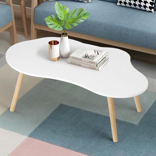 HshDUti Mesa de centro pequeña, mesa de té moderna de mediados de siglo para sala de estar, mesa de centro minimalista, mesa de centro ovalada en forma de nube, mesas de centro blancas para espacios