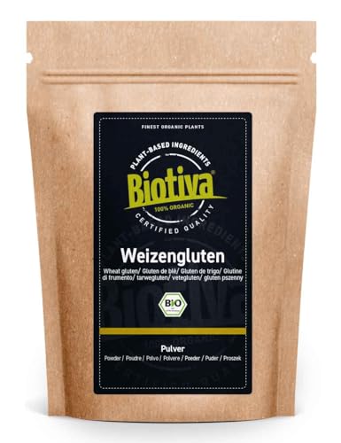 Biotiva Gluten de Trigo Ecológico 1kg - Envase de stock - Contiene proteínas - Embotellado y controlado en Alemania (DE-ÖKO-005)