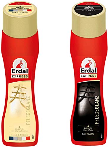 Erdal 2x Express Pflegeglanz Todos los Colores & Negro Betún para Calzado Aceite de Almendras Reaviva
