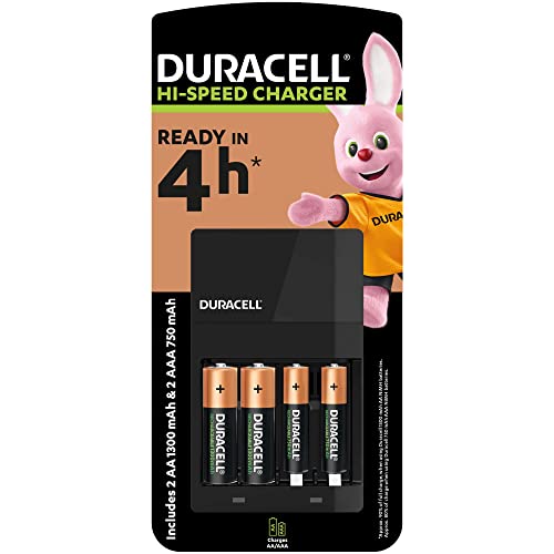 Duracell Cargador de batería CEF14 de 4 horas, con baterías recargables incluidas, AA+AAA
