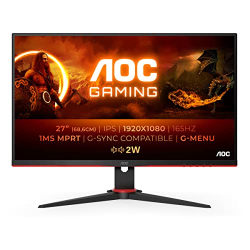 AOC Gaming 27G2SPAE - Monitor FHD de 27 Pulgadas, 165 Hz, MPRT, FreeSync, Compatible con G-Sync, Altavoz (1920 x 1080, VGA, HDMI, DisplayPort), Color Negro y Rojo