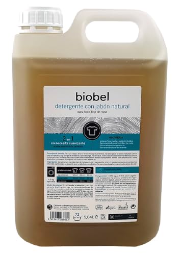 Biobel - Detergente Líquido para Ropa - 100% Natural - Con Aceite Esencial de Lavanda - Enriquecido con Jabón Natural - Elimina Olores y Desinfecta - 5 L