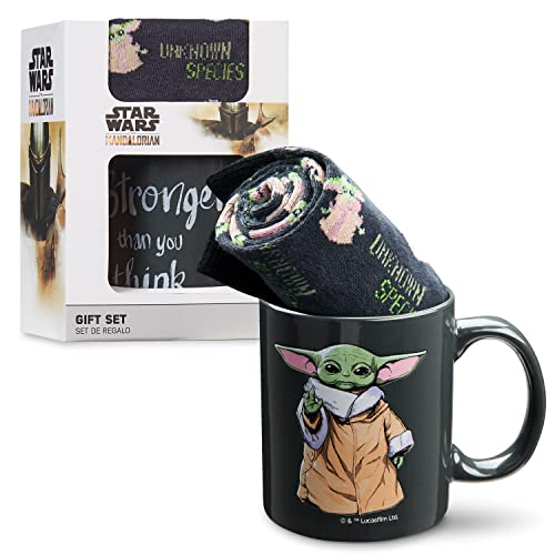 Disney The Mandalorian Taza Baby Yoda Caja Regalo Frikis Taza Mug y Calcetines Star Wars (Yoda Negro AOP)