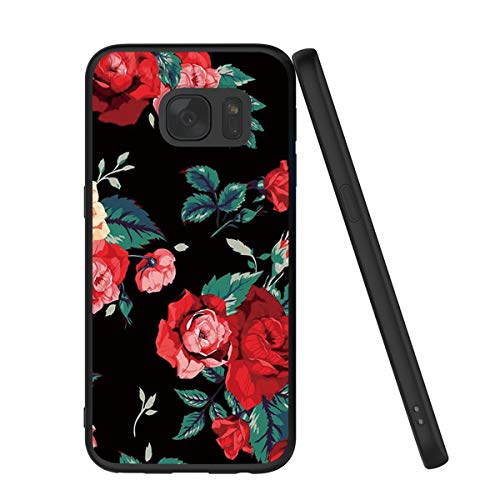 Yoedge Funda Samsung Galaxy S7, Ultra Slim Cárcasa Silicona Negro con Dibujos Animados Diseño Patrón 360 Bumper Case Cover para Samsung Galaxy S7, Rosa Roja