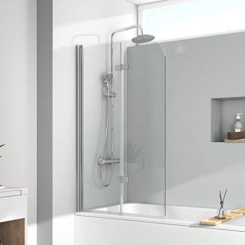 EMKE Mampara de ducha plegable para bañera, 110 x 140 cm, revestimiento de fácil limpieza