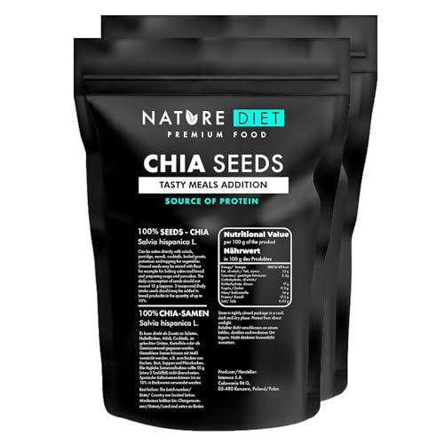 Nature Diet- Semillas de chía 2x 1000 g , Salvia Hispanica , Alto en Omega-3 , Fuente de fibra