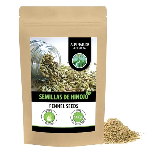 Semillas de hinojo (500g), hinojo entero, especia 100% natural, semillas de hinojo naturalmente sin aditivos, vegano