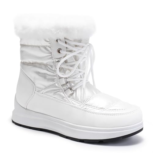 FUSHITON Calzado de invierno para mujer Botas de nieve con relleno cálido Botas de otoño-invierno Calzado de senderismo impermeable para exteriores