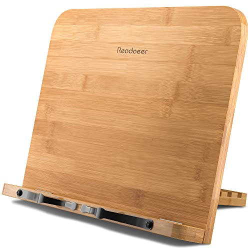 Readaeer - Atril para libros de cocina, soporte plegable de bambú para leer con 6 alturas ajustables