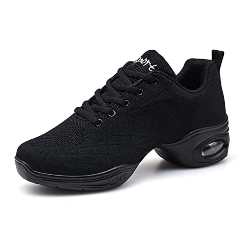 Zapatos de jazz para mujer con cordones de baile zapatillas de deporte de dama suela dividida amortiguador de aire moderno zapatos de baile plataforma, Negro 2, 38 EU
