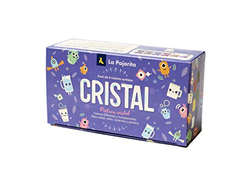 La Pajarita 999994C, Kit Pintura Cristal al Agua + Pincel, 6 Colores Brillantes y Transparentes