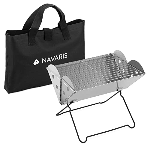Navaris Mini Parrilla Plegable - Barbacoa portátil de carbón o leña con Estuche de Transporte - Pequeña BBQ para Camping terraza Festival Playa