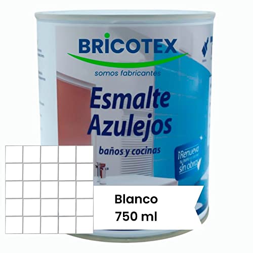 Pintura para Azulejos de Cocina y baño, con acabado satinado, nueva carta de colores Bricotex, fácil aplicación y elevada resistencia (750ml, Blanco)