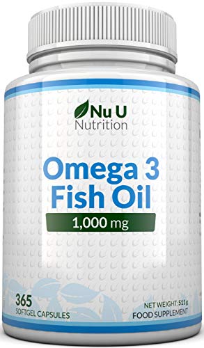 Omega 3 - Aceite de Pescado - 1000 mg - 365 Cápsulas (Suministro Anual) - Complemento alimenticio de Nu U Nutrition