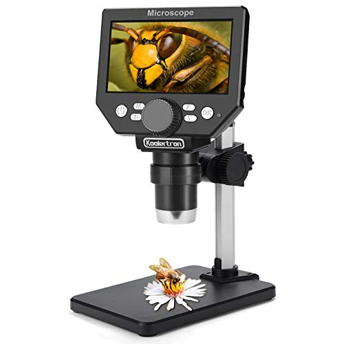 Koolertron Microscopio Digital LCD 4.3 Pulgadas,Microscopio Profesional HD 1080P con 8 Luces LED Ajustables,50-1000x Zoom de Aumento,Microscopio para Niños,Batería Recargable