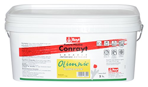 Rayt 268-20 Conrayt Olimpic: Pintura plástica blanca monocapa para interior y exterior de acabado mate, excelente rendimiento, cubrición y blancura, 2L
