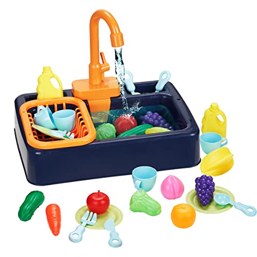Surplex Juguete de fregadero de cocina para niños, regalos educativos de agua corriente, utensilios de cocina, sistema de ciclo de agua automático, juguetes de juego de agua para niños y niñas