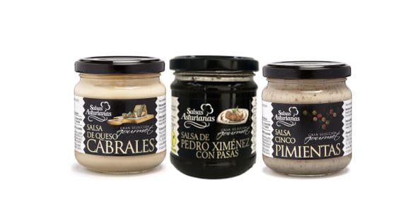 Combo Salsas Asturianas de Queso cabrales+Cinco Pimientas+Pedro Ximénez con pasas - 595gr!