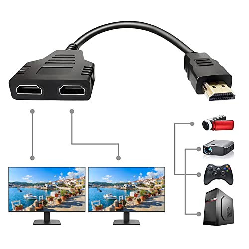 Azuxreza Adaptador divisor HDMI, 1080P HDMI macho a doble HDMI hembra de 1 a 2 vías HDMI divisor cable adaptador para HDTV HD, LED, monitor LCD y proyectores, soporta dos televisores al mismo tiempo
