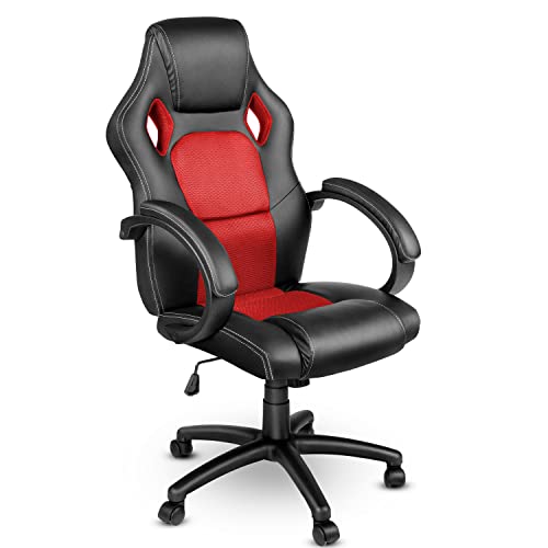 TRESKO Silla giratoria de oficina Sillón de escritorio Racing, silla Gaming ergonómica, cilindro neumático certificado por SGS (Negro/Rojo)