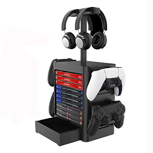 Torre de Almacenamiento de Juegos (Negro) Compatible con Sony PlayStation 5, Controlador Multifuncional Cartucho de Auriculares Soporte de Almacenamiento de Disco Compatible con PS4/Xbox One/Switch