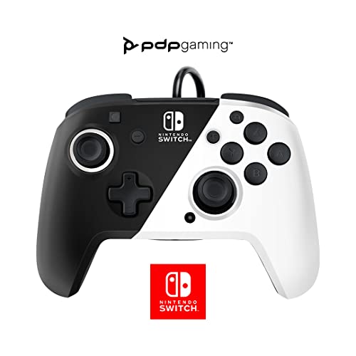 PDP Controlador Faceoff Deluxe+ Wired Switch Pro para juegos, blanco y negro, con licencia oficial de Nintendo, botones y paletas personalizables, controladores ergonómicos