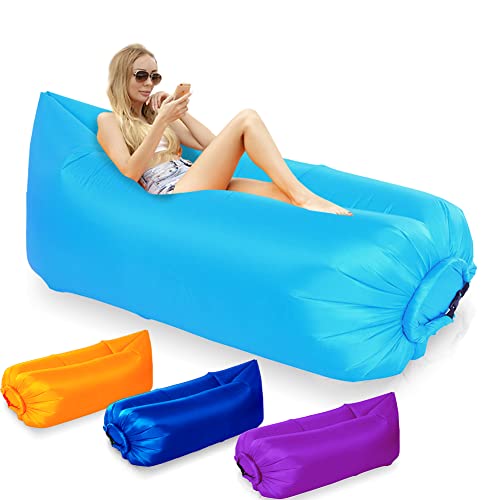LOMUG Sofá inflable impermeable, 235 x 72 cm, sofá de aire, sofá de aire, con bolsa de transporte compacta, sofá inflable al aire libre para camping, parque, senderismo, piscina y playa (azul cielo)