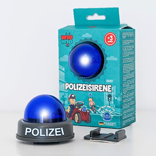 wiowio Juguete policial a partir de 3 años, sirena de policía para niños, sirena de policía para casco de bicicleta, coche de policía, coche deslizante, luz azul con ruido