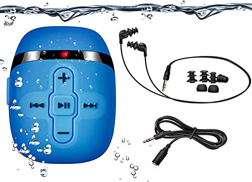 Sewobye 8GB de Acuatico Natación Reproductor de mp3 con Auriculares de Cable Corto (3 Tipo swimbuds),MP3 Running Auriculares Sumergibles, Shuffle característica (Bleu)
