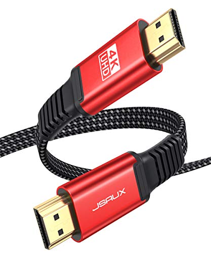 Cable HDMI 3 Metros [4K @ 60Hz, HDMI 2.0,18Gbps] JSAUX 4K Plano HDMI 2.0 Cable Ultra Alta Velocidad 18Gbps 3M HDMI Cable Soporte 4K 3D HDR UHD 2160p 1080p Ethernet ARC PS3 / 4 TV PC-Rojo