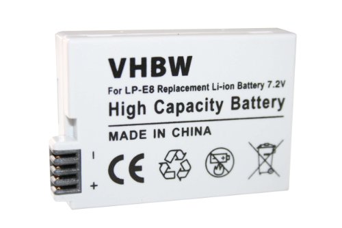 vhbw Batería Recargable Compatible con Canon EOS 550, 550D, 600, 600D, 650, 650D, 700D, Kiss X4 cámara Digital, DSLR (900 mAh, 7,2 V, Li-Ion)