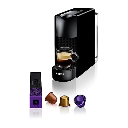 Krups Nespresso Essenza Mini XN1108 - Cafetera monodosis de cápsulas Nespresso, compacta, 2 programas de café,19 bares, apagado automático, color negro, incluye kit bienvenida