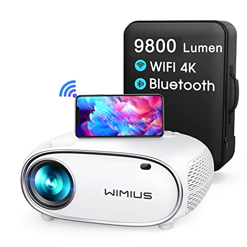 Proyector 5G WiFi Bluetooth 9800 Lúmenes Full HD 1080P WiMiUS Proyector 4K Soporte Ajuste 4D Función Zoom 50% Proyector WiFi Portátil Cine en Casa para Teléfono,TV Stick/Box,PS5 HDMI USB AV