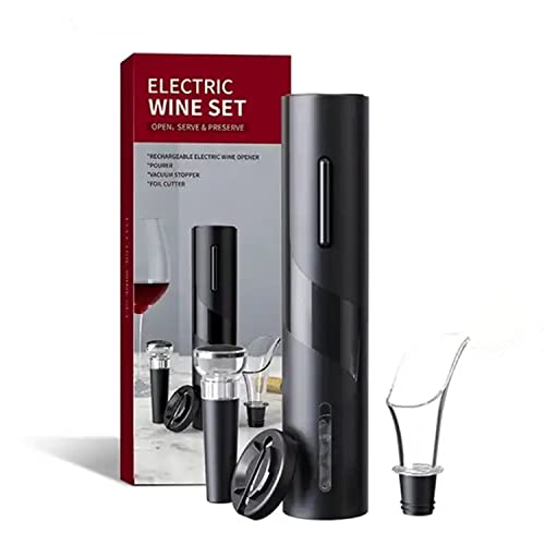 Sacacorchos Eléctrico, Abridor Botellas de Vino Profesional Recargable, Abrebotellas Automático Portátil con Cable USB, Cortacápsulas Botella, Tapón de Vino de Vacío y Vertedor de Vino