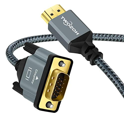 Twozoh Cable HDMI a VGA 1M. Aleación de aluminio Shell Nylon trenzado y chapado en oro Soporte 1080P/60Hz para Monitor