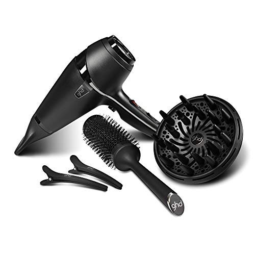 ghd air kit - Secador de pelo profesional con tecnología iónica, difusor, cepillo cerámico y 2 clips ghd, color negro