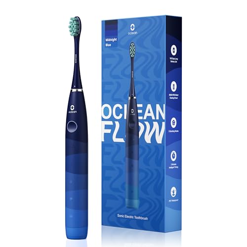 Cepillo de dientes eléctrico sónico Oclean Flow, Cepillo electrico con 180 días de duración, 76000 Movimientos por minuto, 5 Modos, IPX7 Impermeable y Temporizador, Cabezal de Cepillo DuPont™，Azul