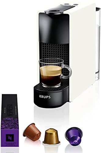 Krups Nespresso Essenza Mini XN1101 - Cafetera monodosis de cápsulas Nespresso, compacta, 19 bares, apagado automático, color blanco, 14 cápsulas interior